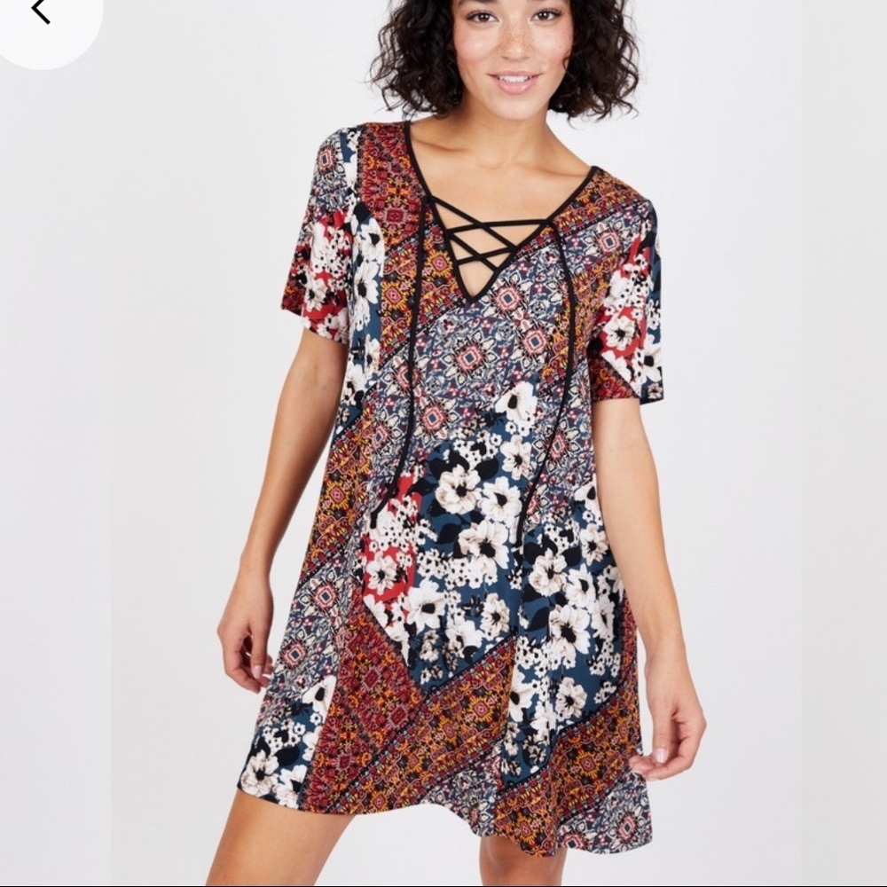 BCBGeneration Loose Lace-Up Mini Dress